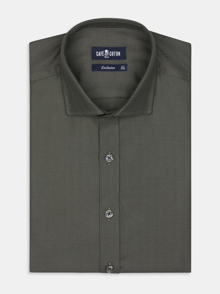 Camicia a spina di pesce Khaki