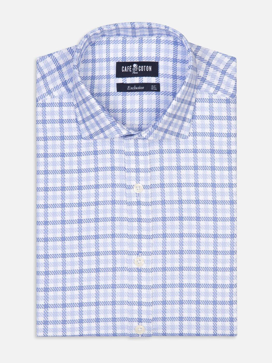 Ian sky blue and blue checked shirt