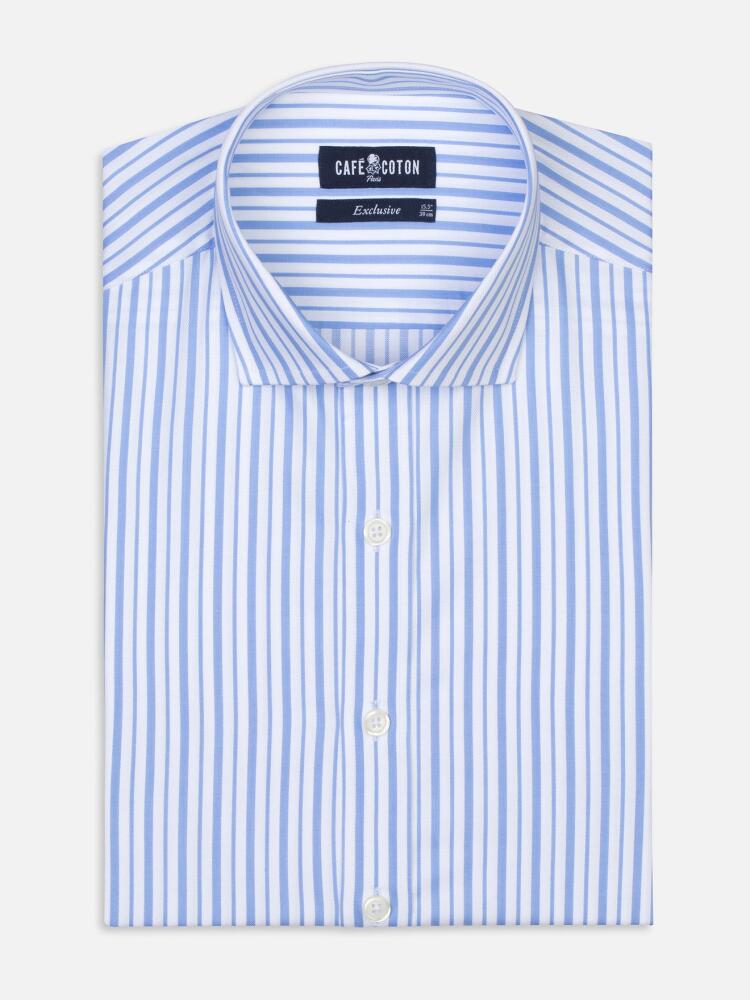 White stripes blue sky herringbones shirt