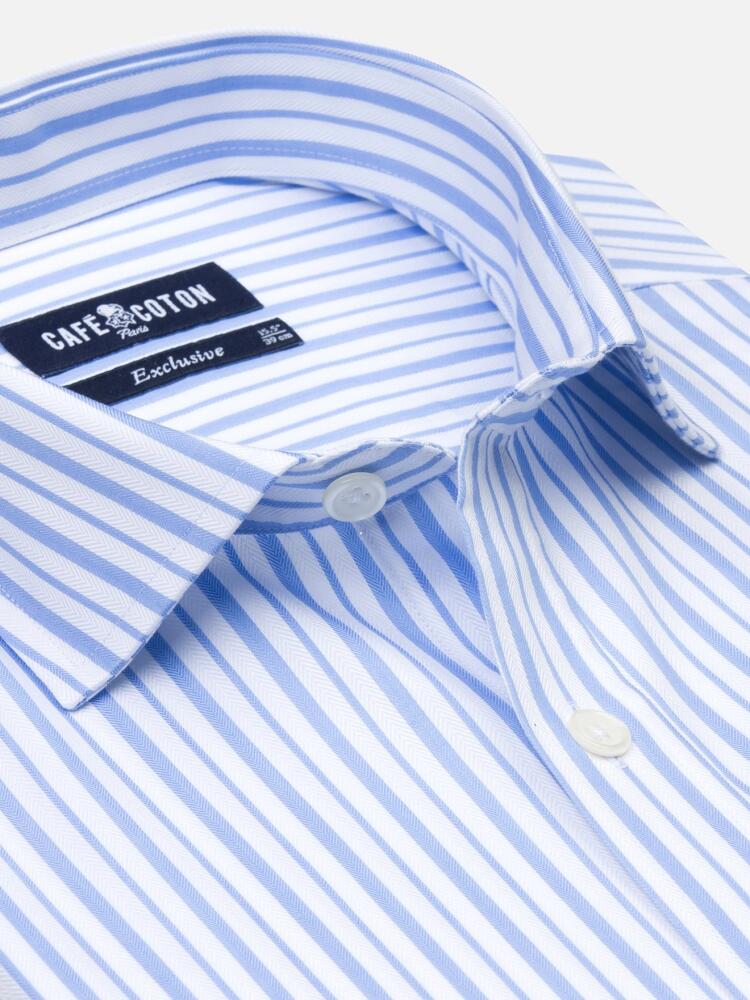 White stripes blue sky herringbones shirt