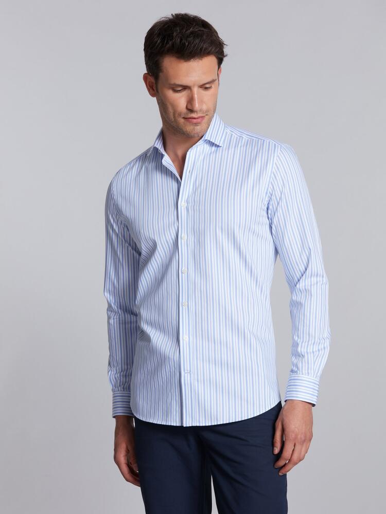 White stripes blue sky herringbones shirt