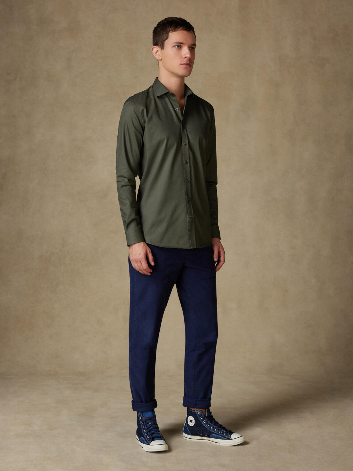 Lester overhemd, kaki structuur