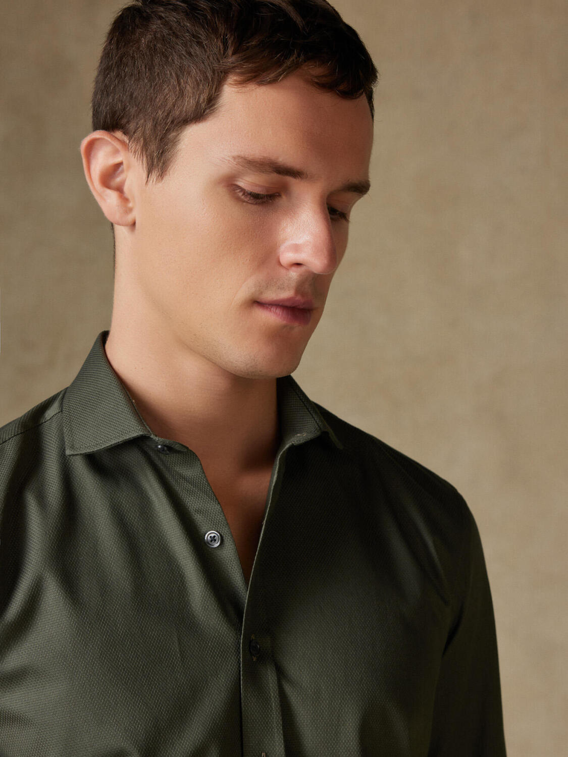 Lester overhemd, kaki structuur