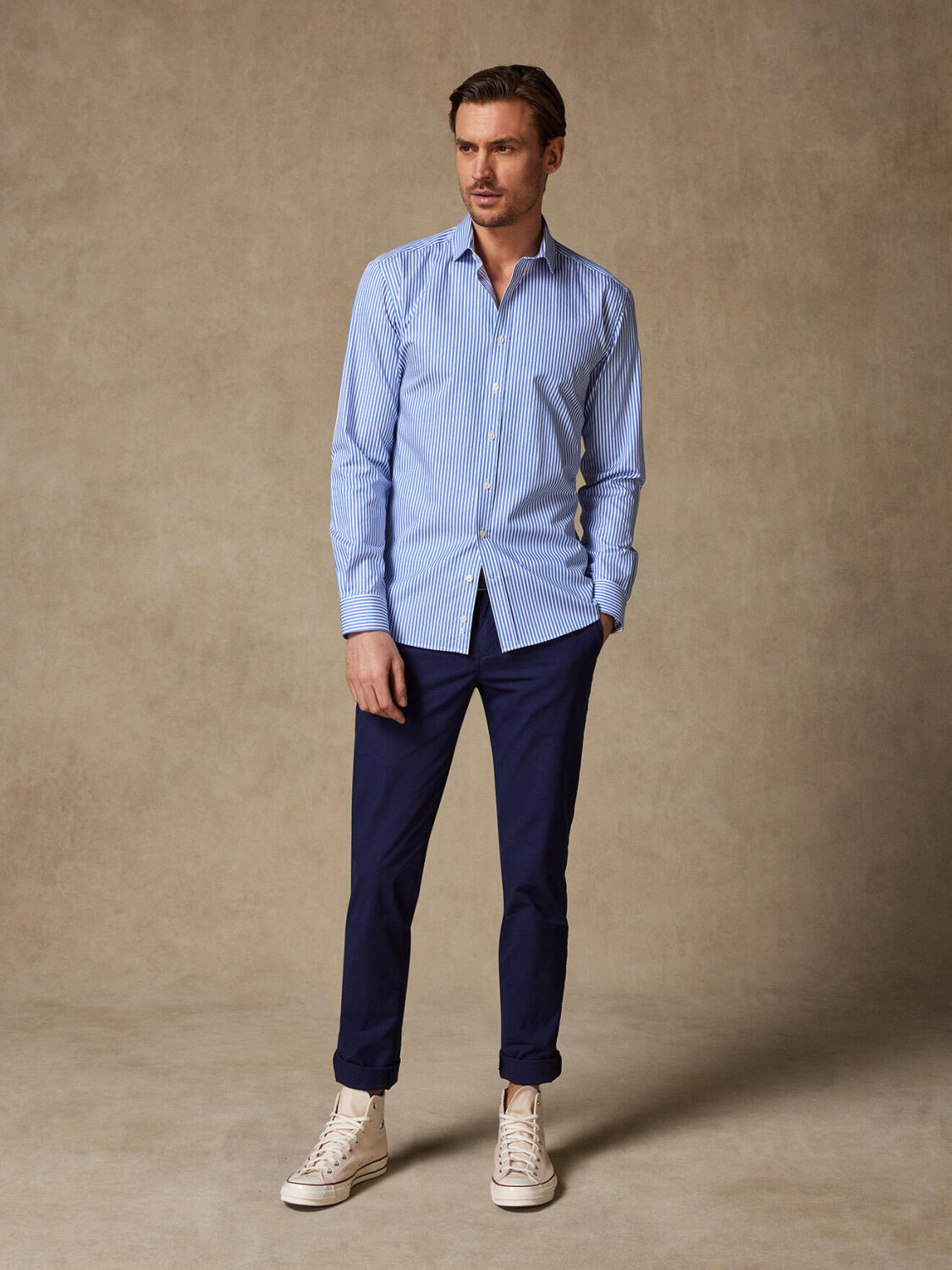 Camicia Lino a righe blu