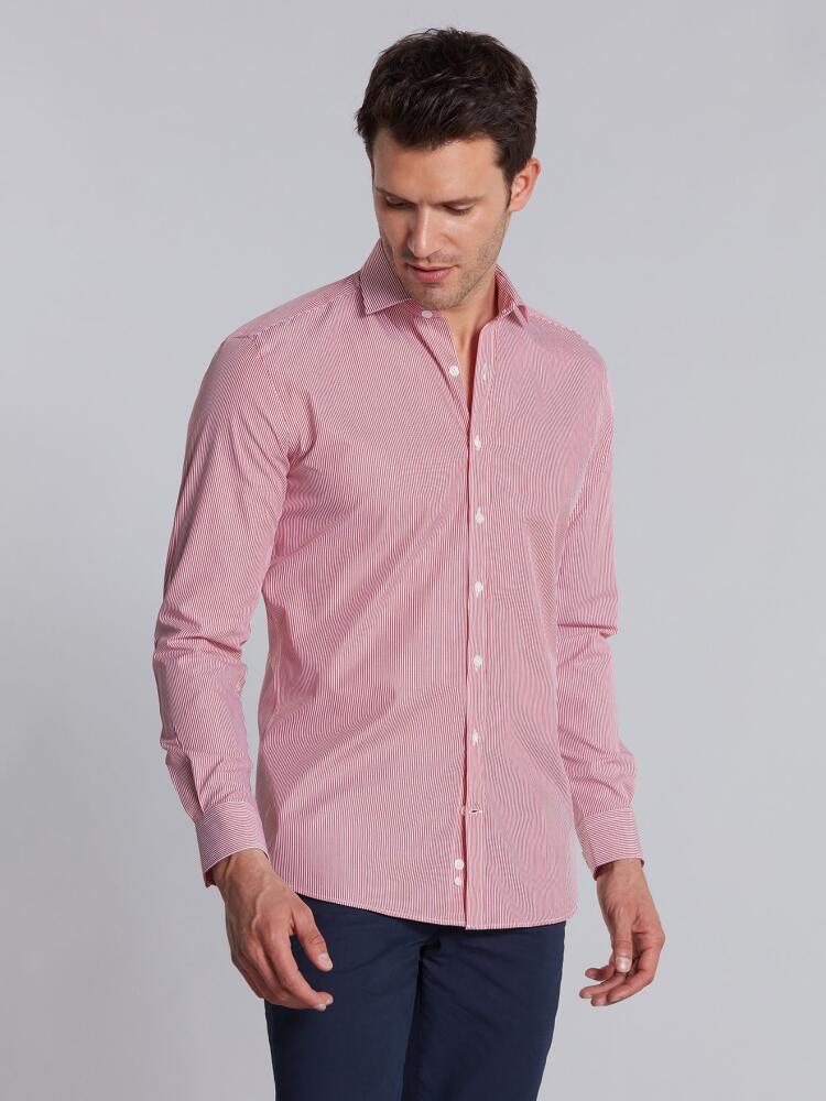 Red stripes popelin shirt