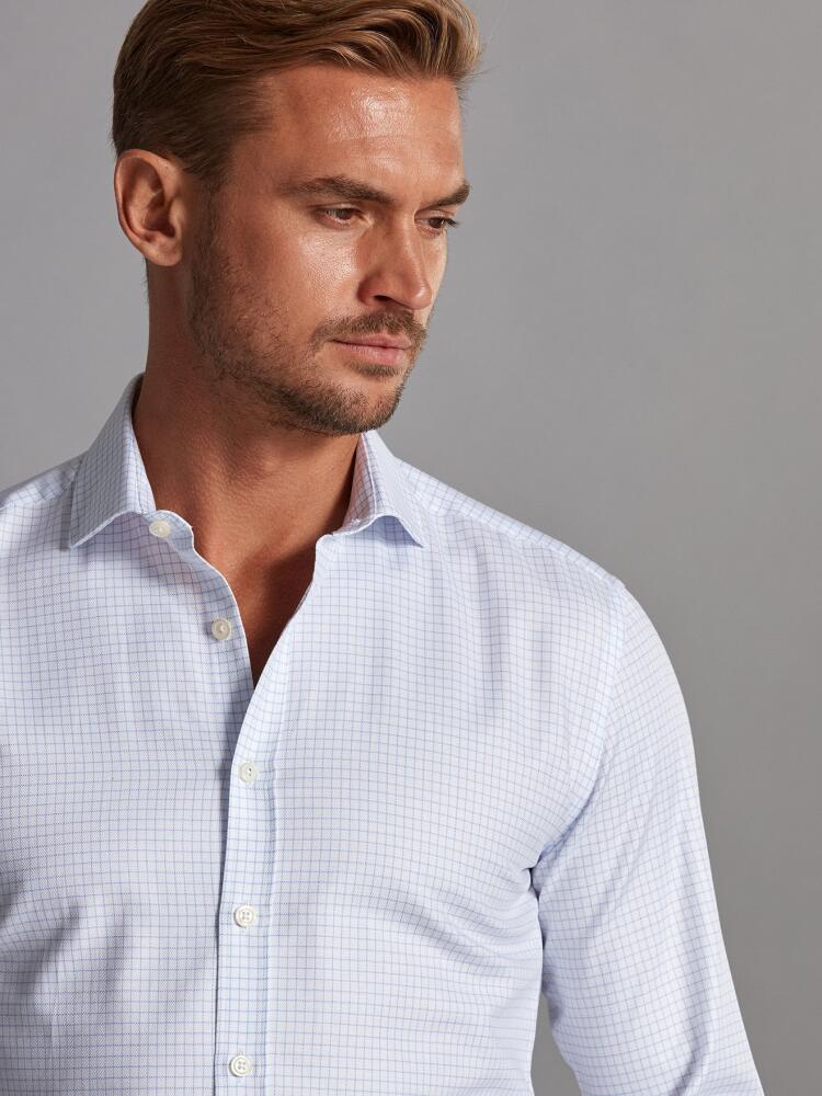 Oleg checked sky herringbones shirt