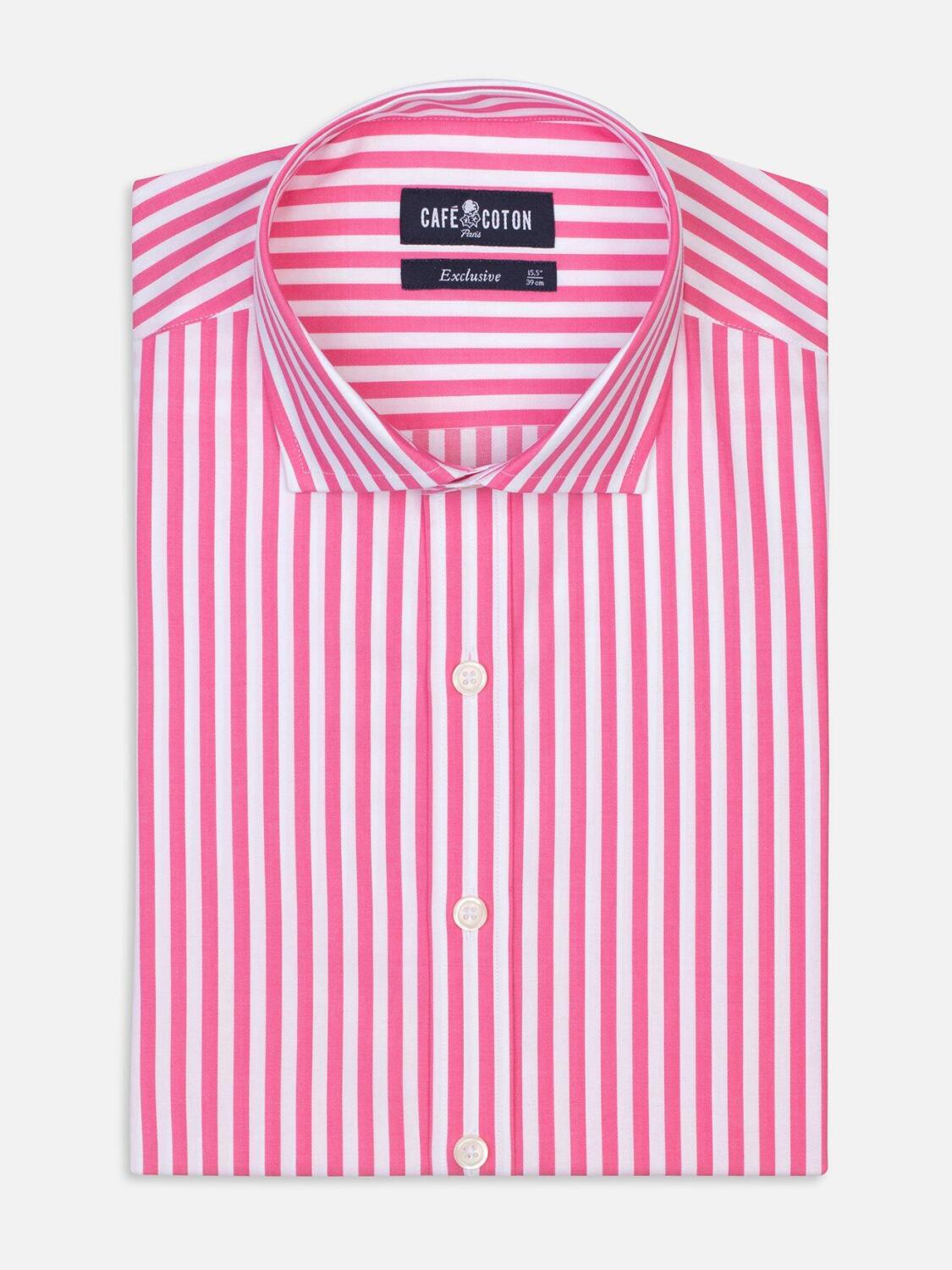Pink stripes herringbones slim fit shirt