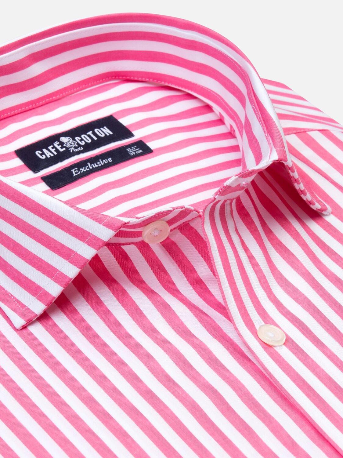 Pink stripes herringbones slim fit shirt