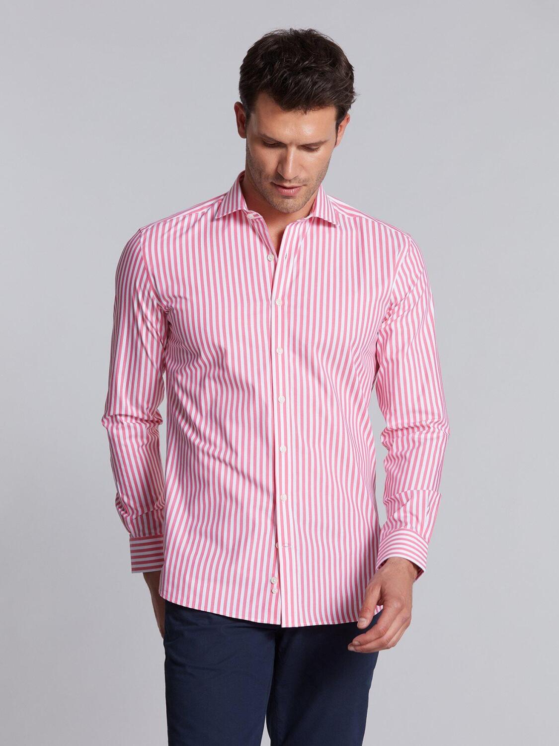 Pink stripes herringbones slim fit shirt