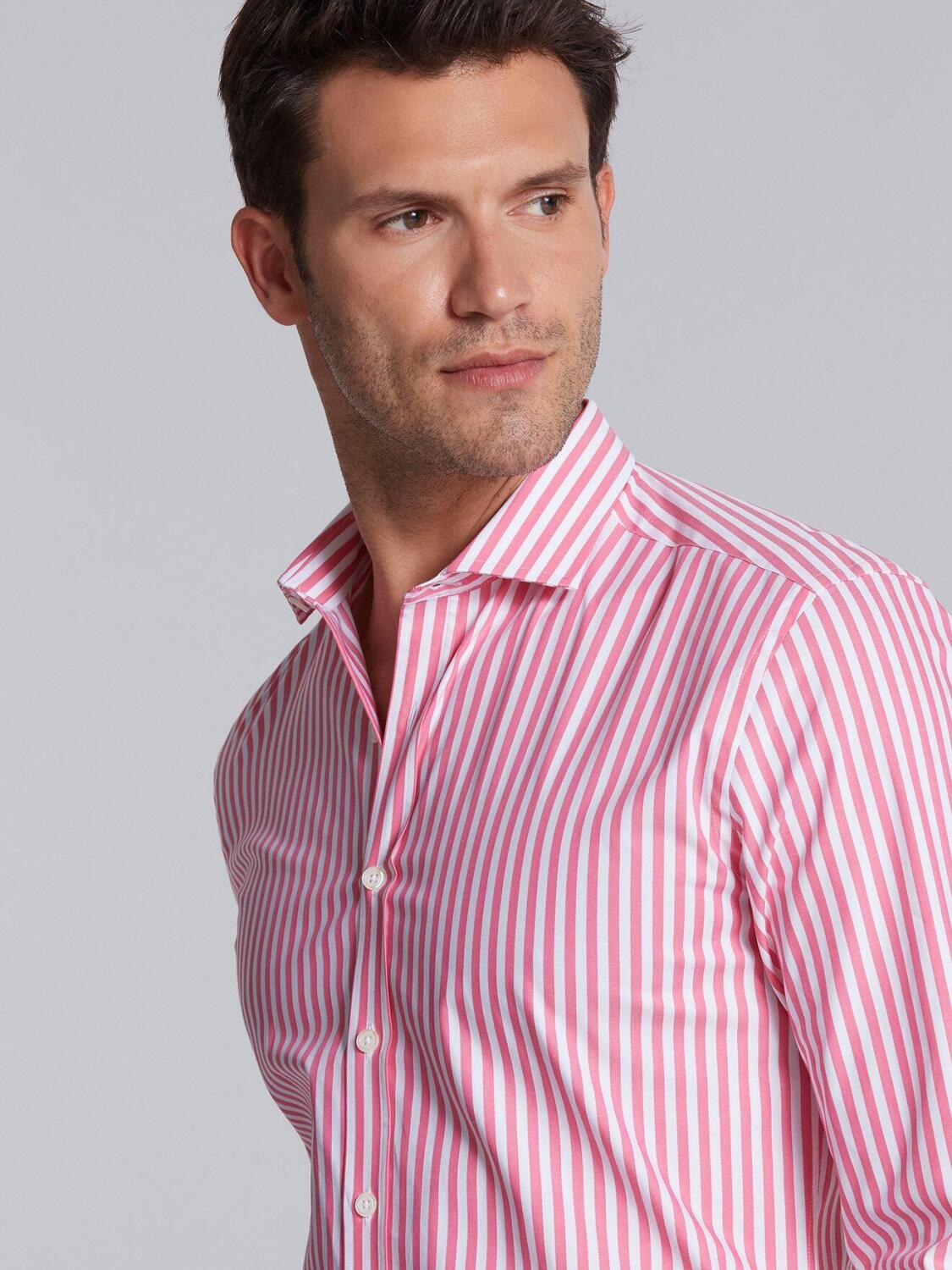 Pink stripes herringbones slim fit shirt