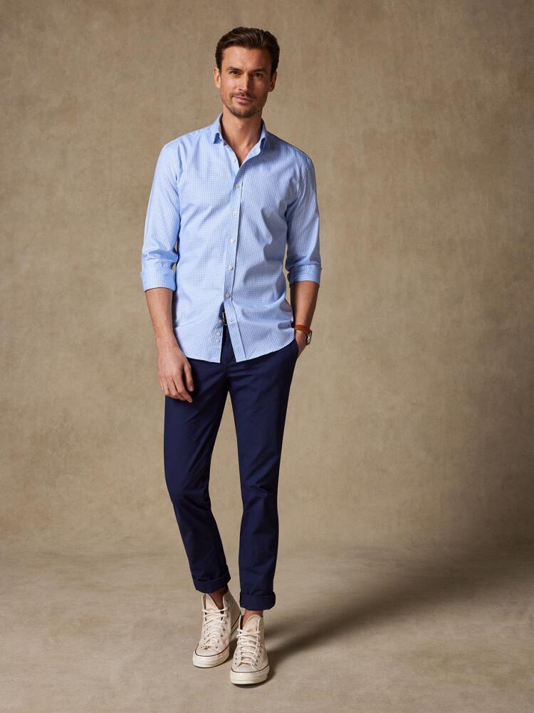 Alfred slim-fitted overhemd in hemels geruit