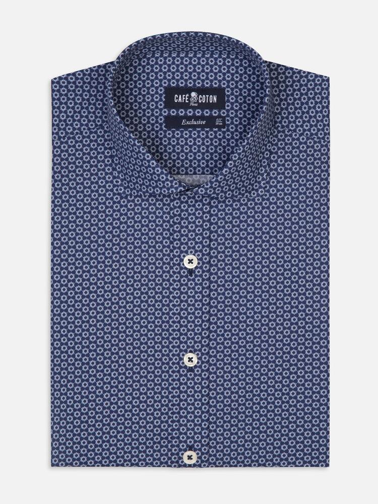 Alvin navy blue slim fit shirt with printed pattern