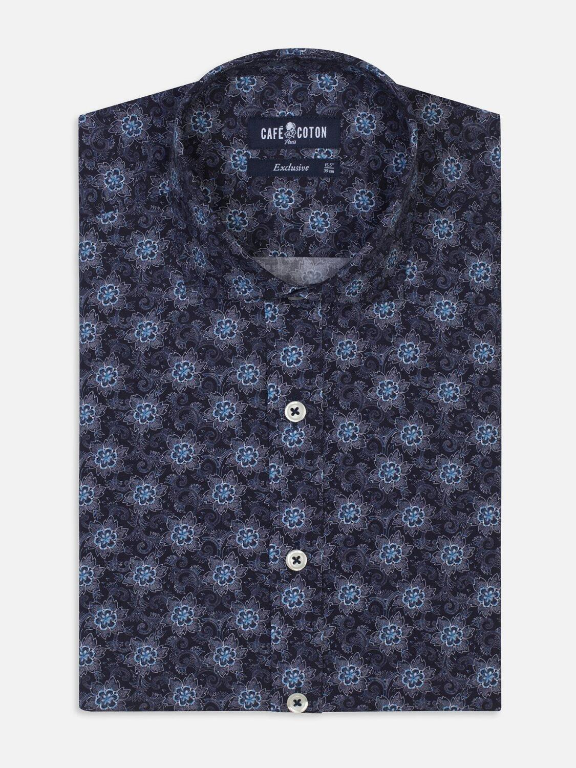 Chemise cintr&eacute;e Axel marine &agrave; imprim&eacute; floral