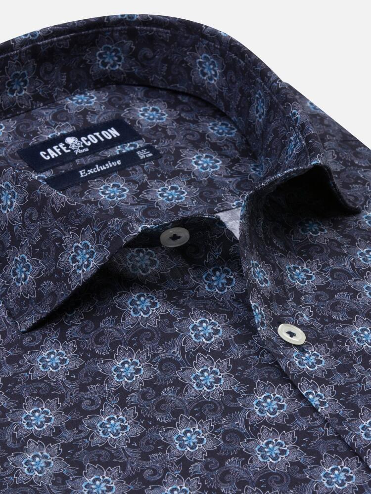 Chemise cintrée Axel marine à imprimé floral