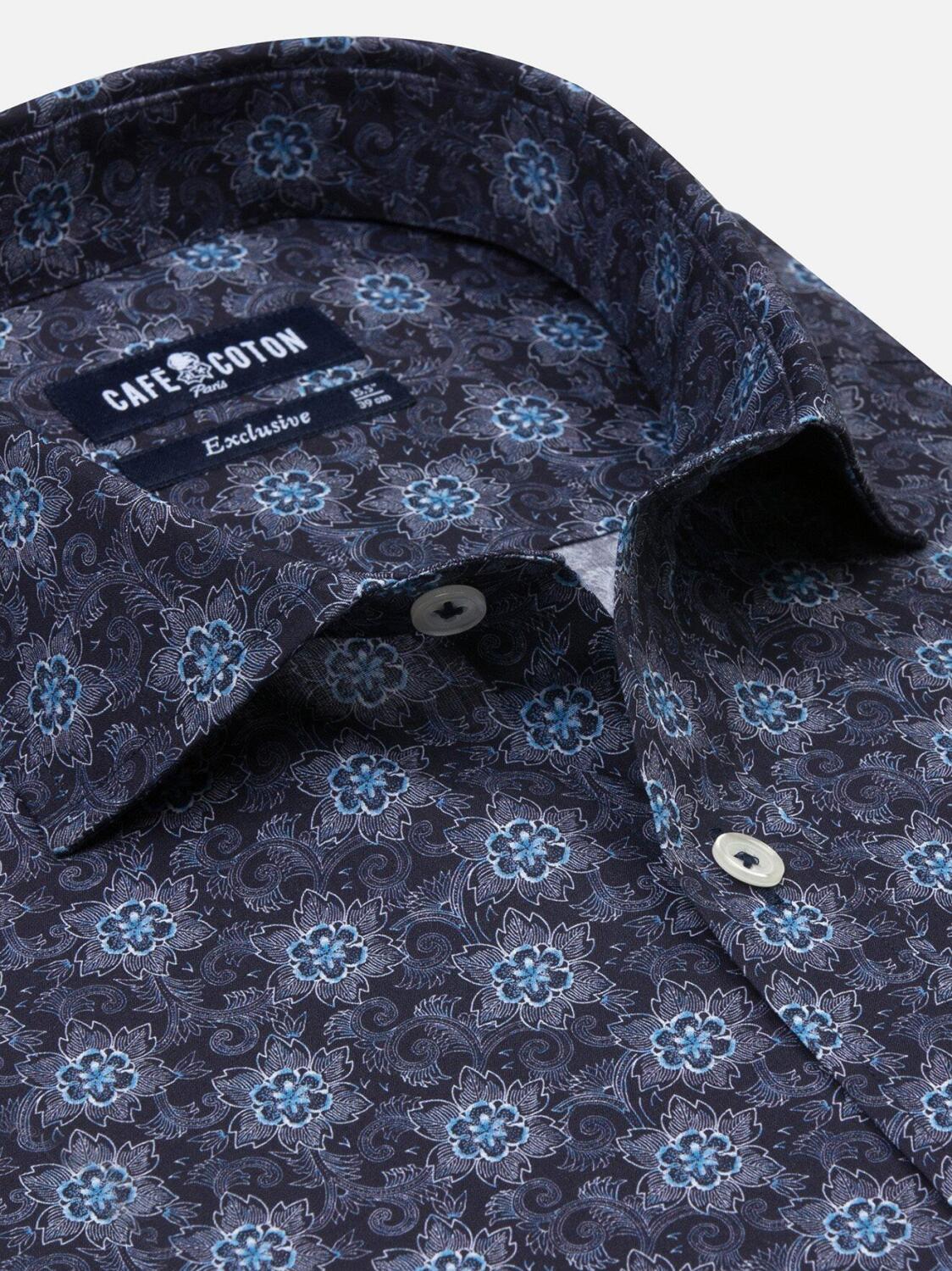 Chemise cintr&eacute;e Axel marine &agrave; imprim&eacute; floral
