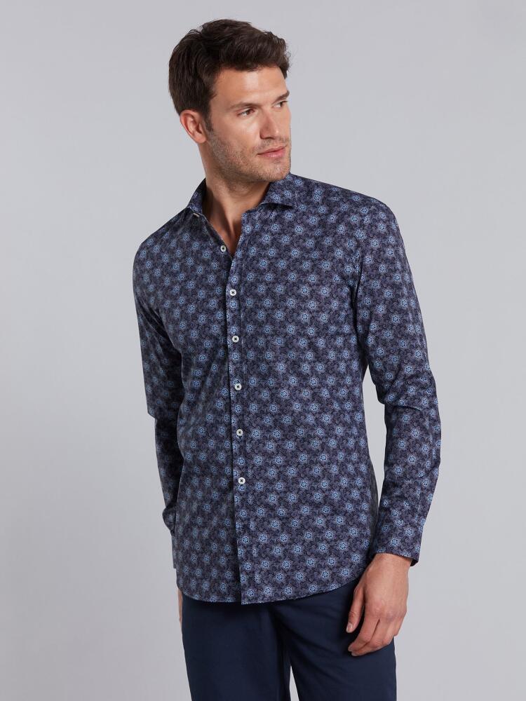 Chemise cintrée Axel marine à imprimé floral