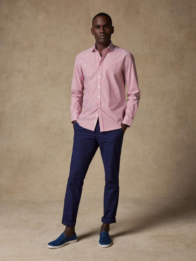 Barney slim-fit overhemd met rode strepen