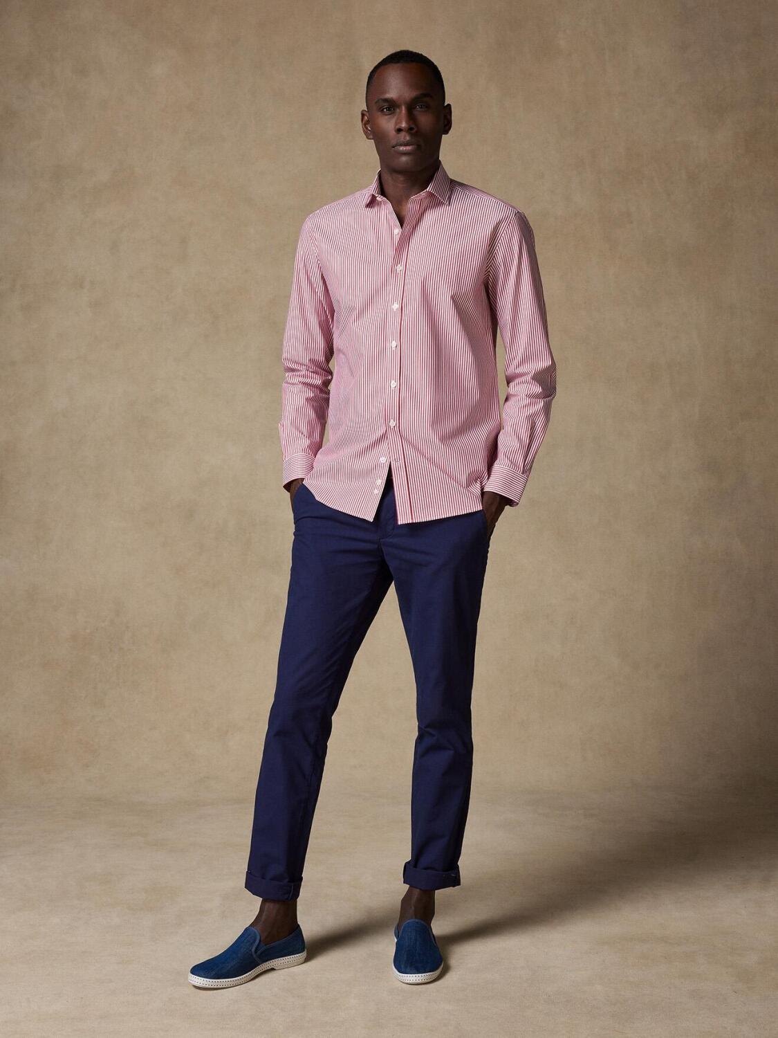 Barney slim-fit overhemd met rode strepen