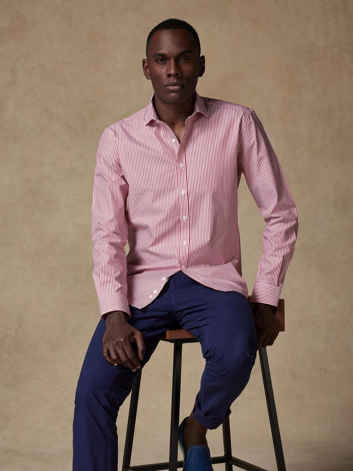 Barney slim-fit overhemd met rode strepen