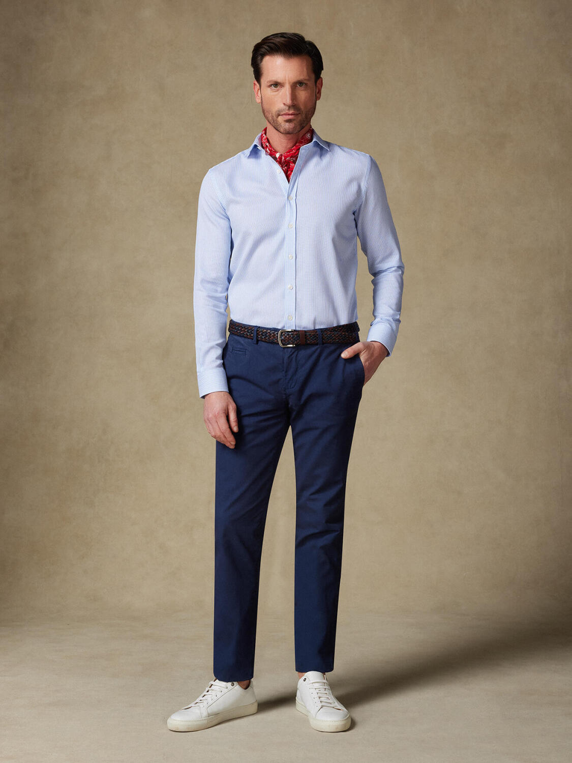 Overhemd slim Bennett met strepen lichtblauw