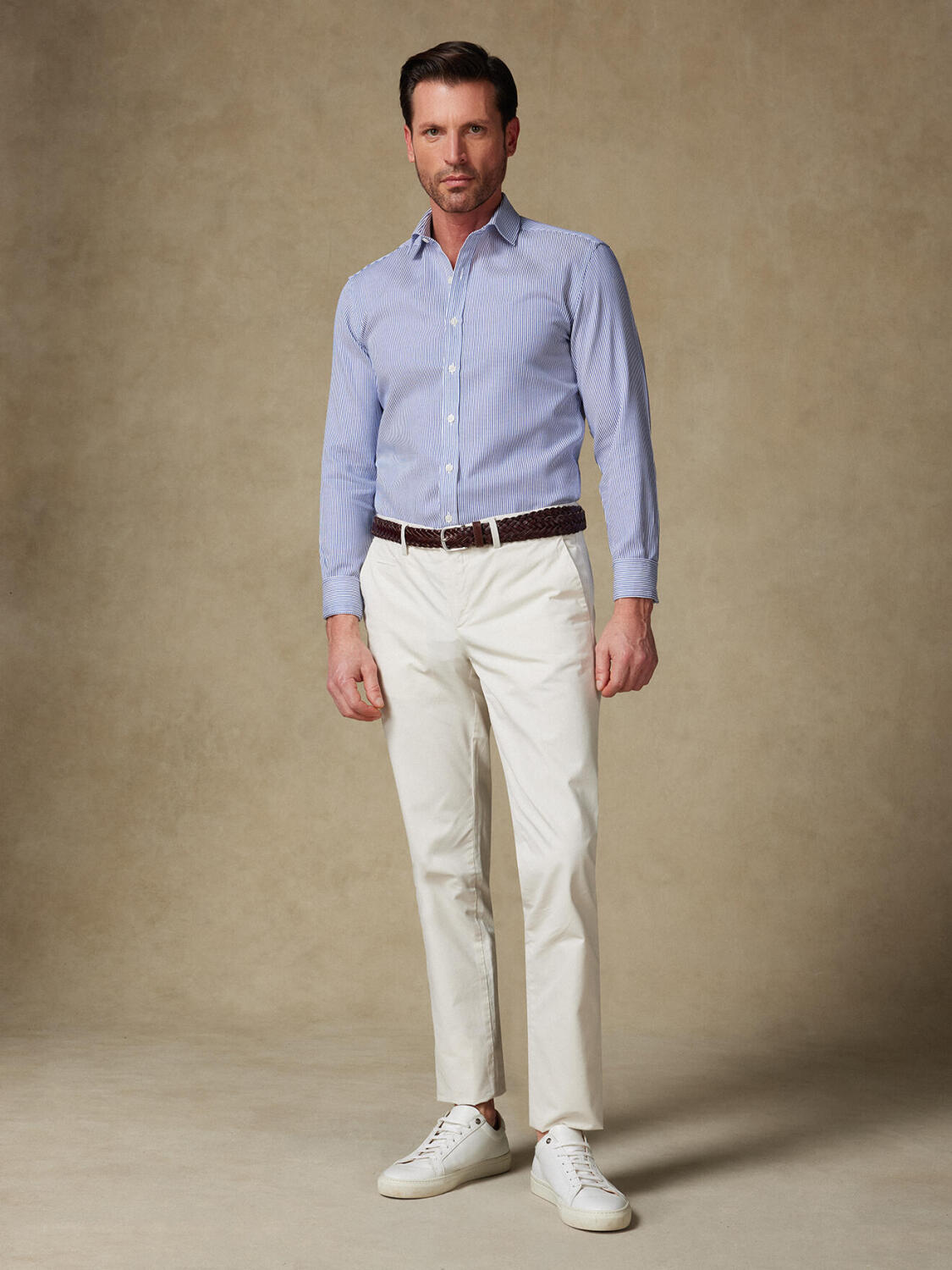 Overhemd slim Bennett met strepen marineblauw