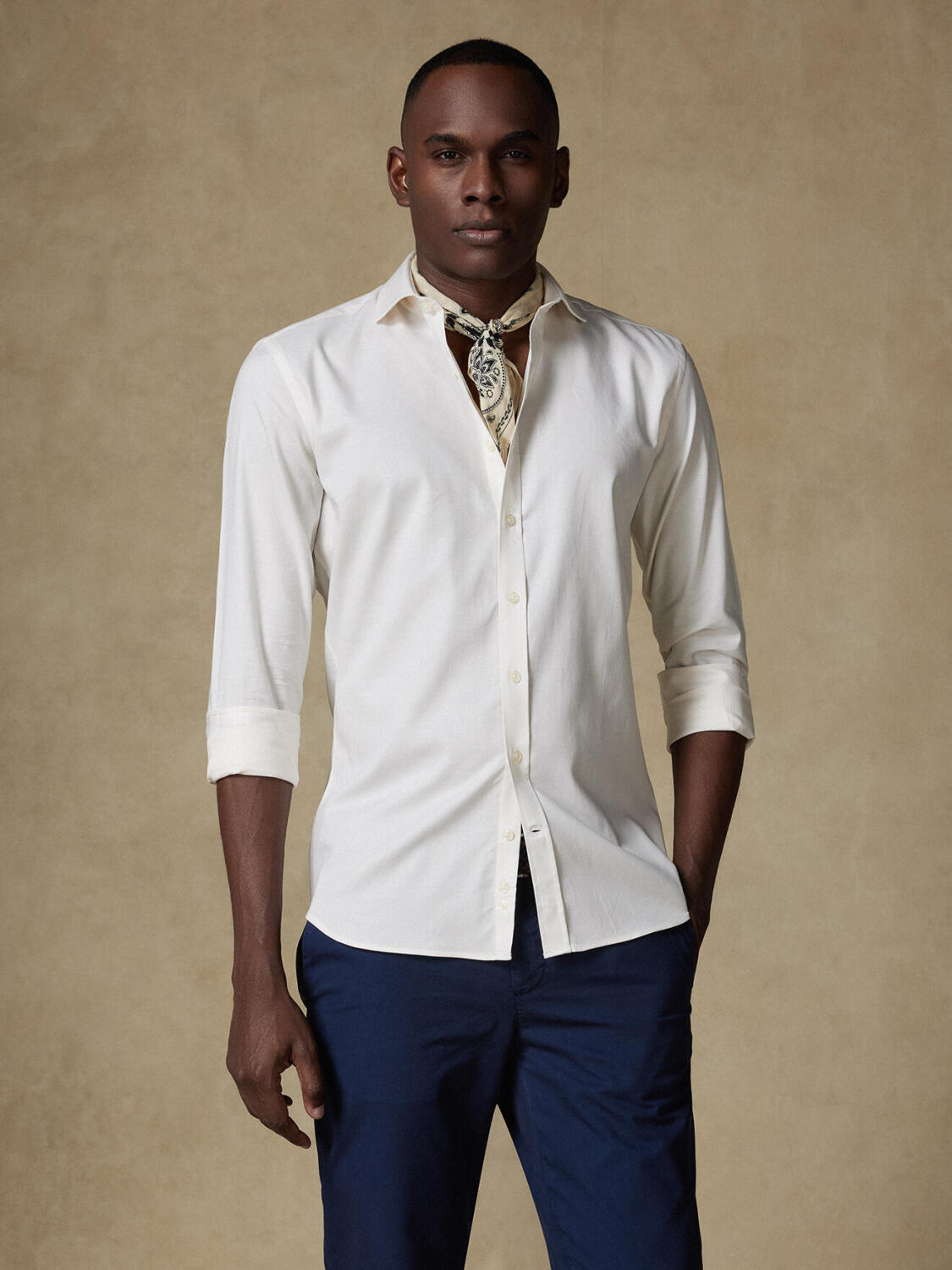 Camicia slim Bolton off-white in cotone & lyocell