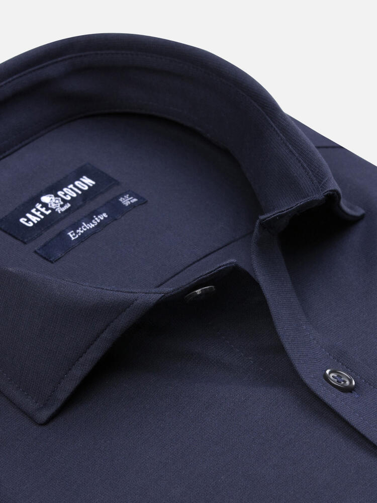 Boxy Slim-Fit-Hemd aus marineblauem Jersey