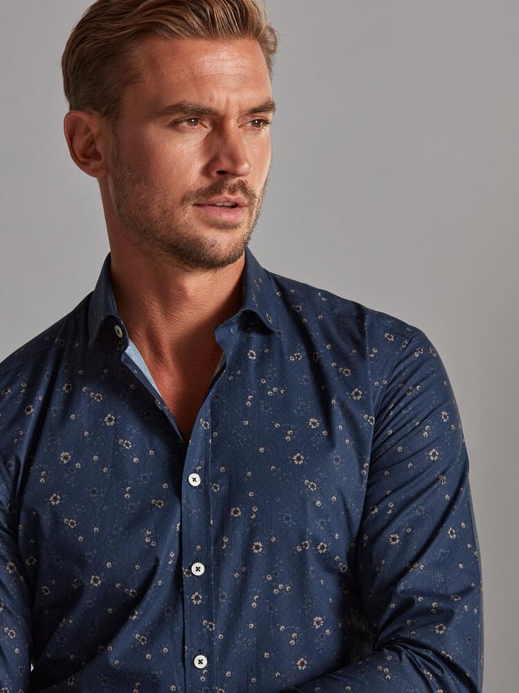 Bretty navy blue slim fit shirt with floral print