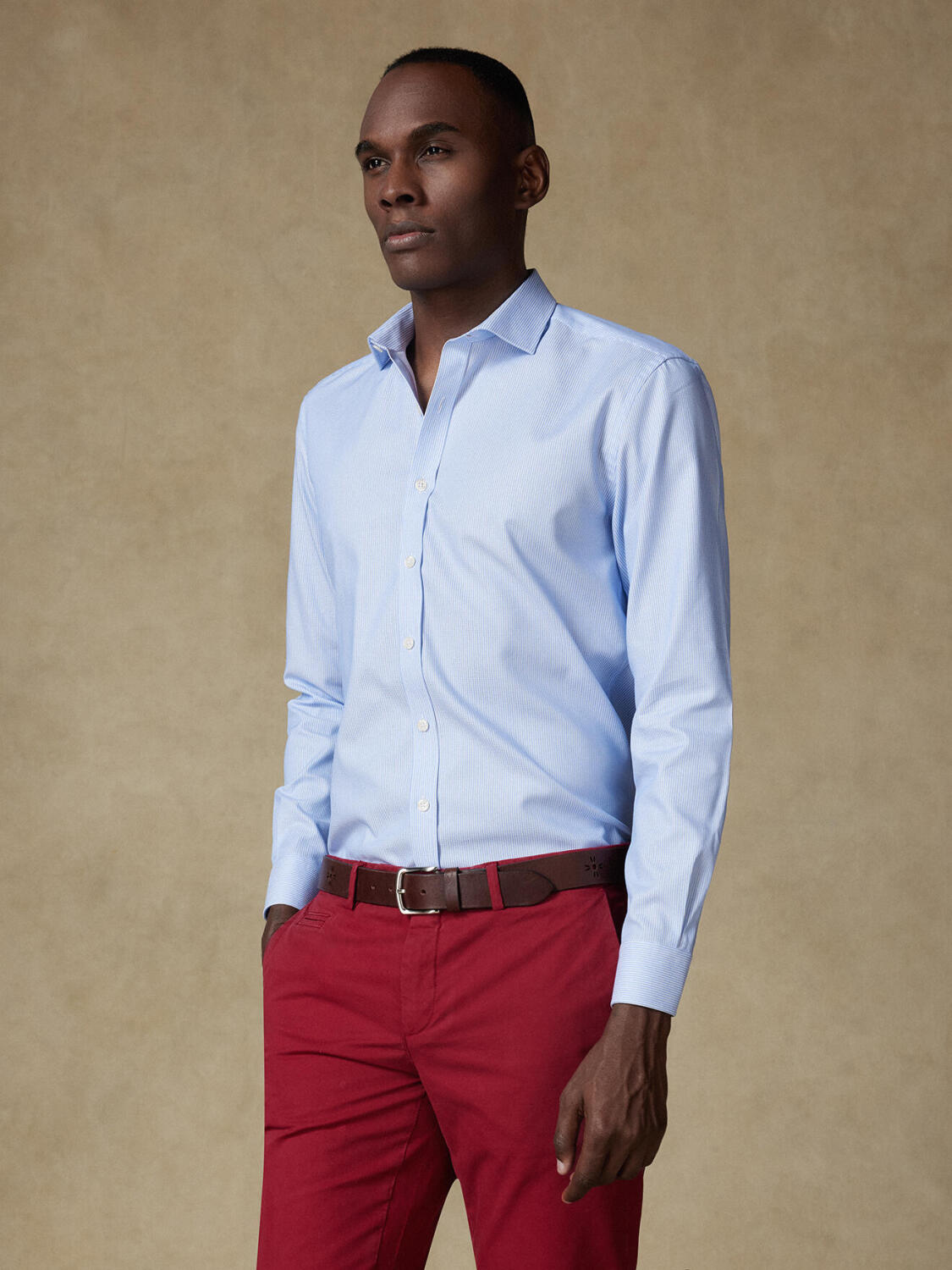 Buster sky blue textured slim fit shirt