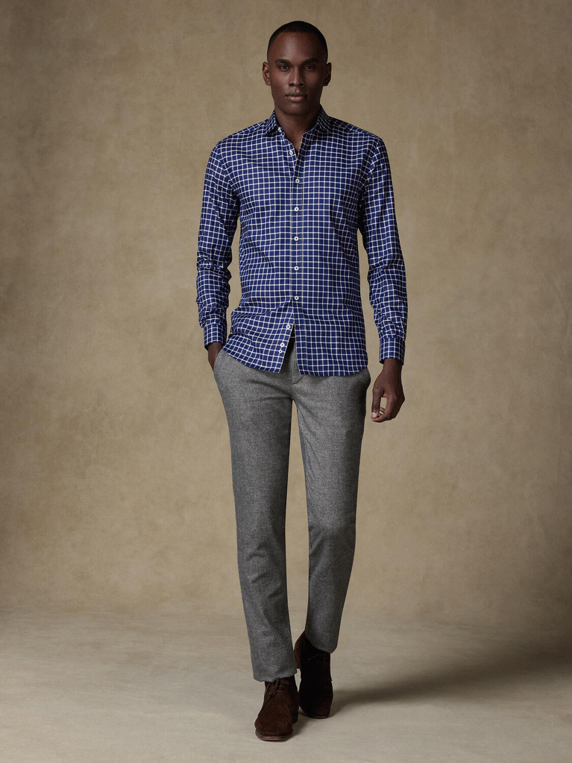 Camicia slim fit Byron a quadri blu scuro