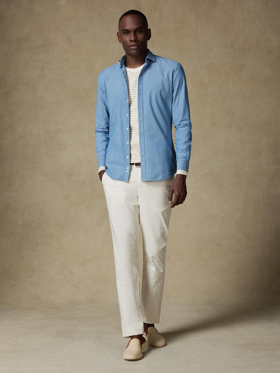 Camicia slim in tessuto chambray cielo