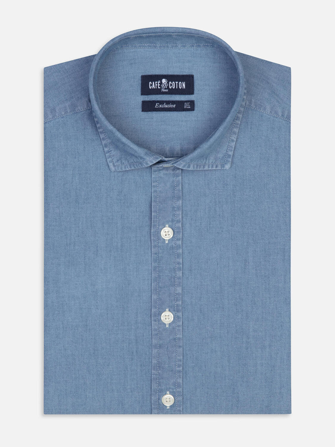 Camicia slim in tessuto chambray cielo