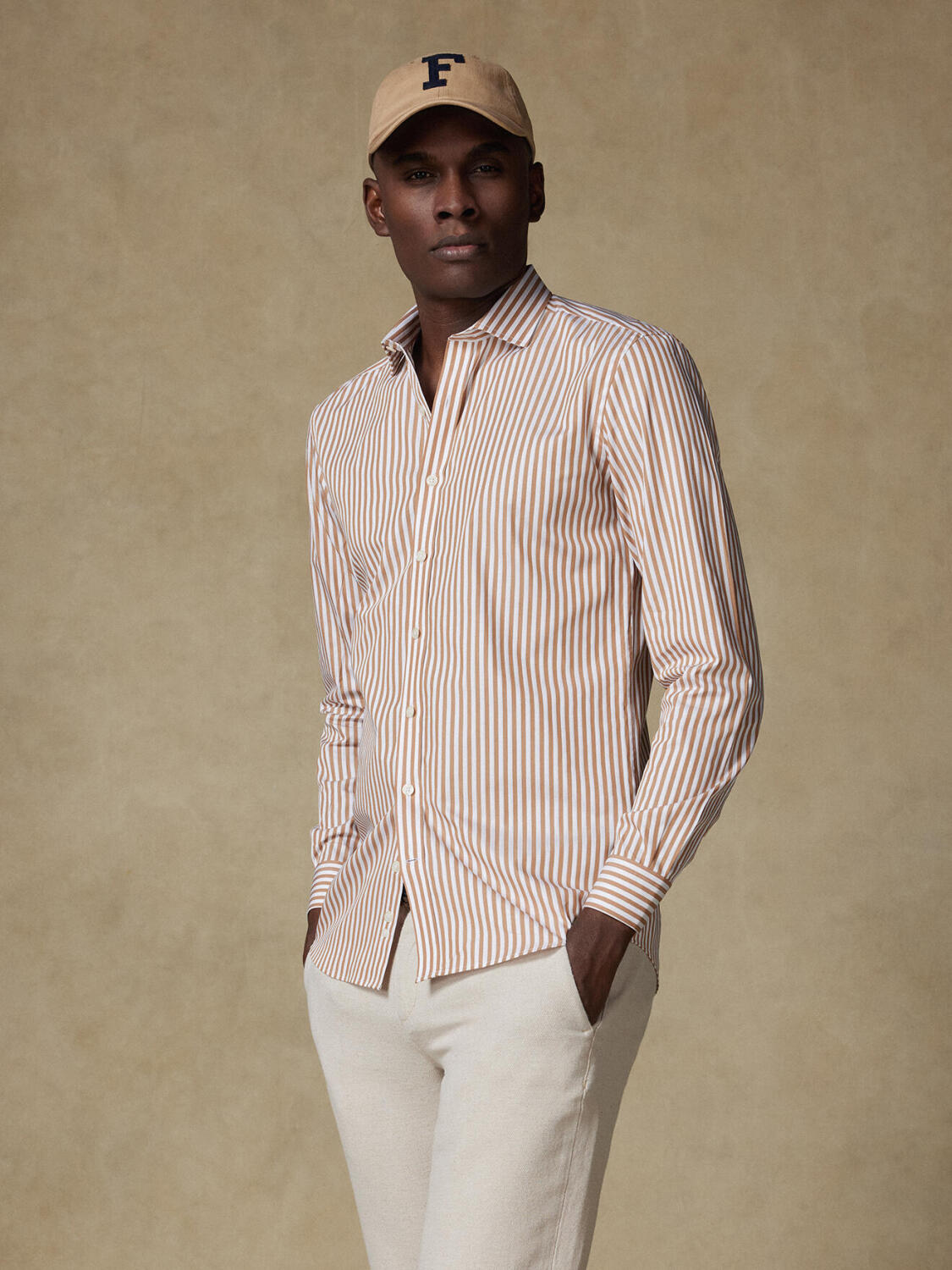 Chemise cintrée Chris à rayures havane