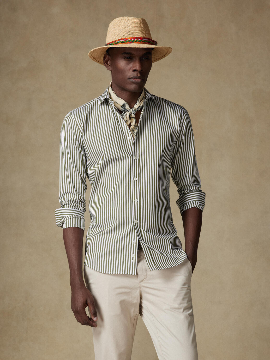 Chemise cintrée Chris à rayures kaki