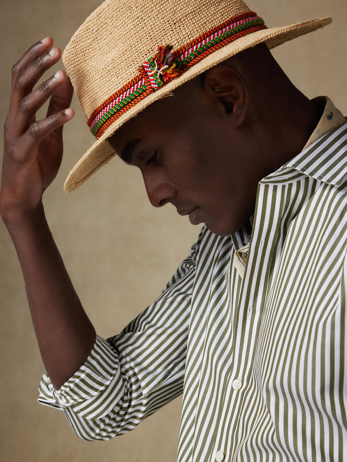 Chemise cintrée Chris à rayures kaki