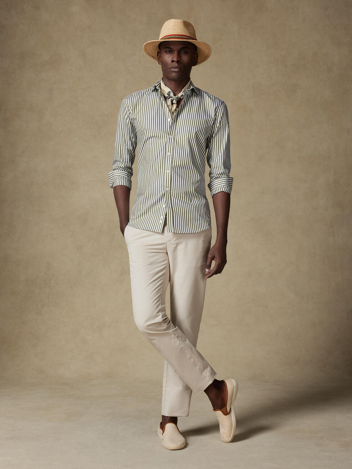 Chemise cintrée Chris à rayures kaki