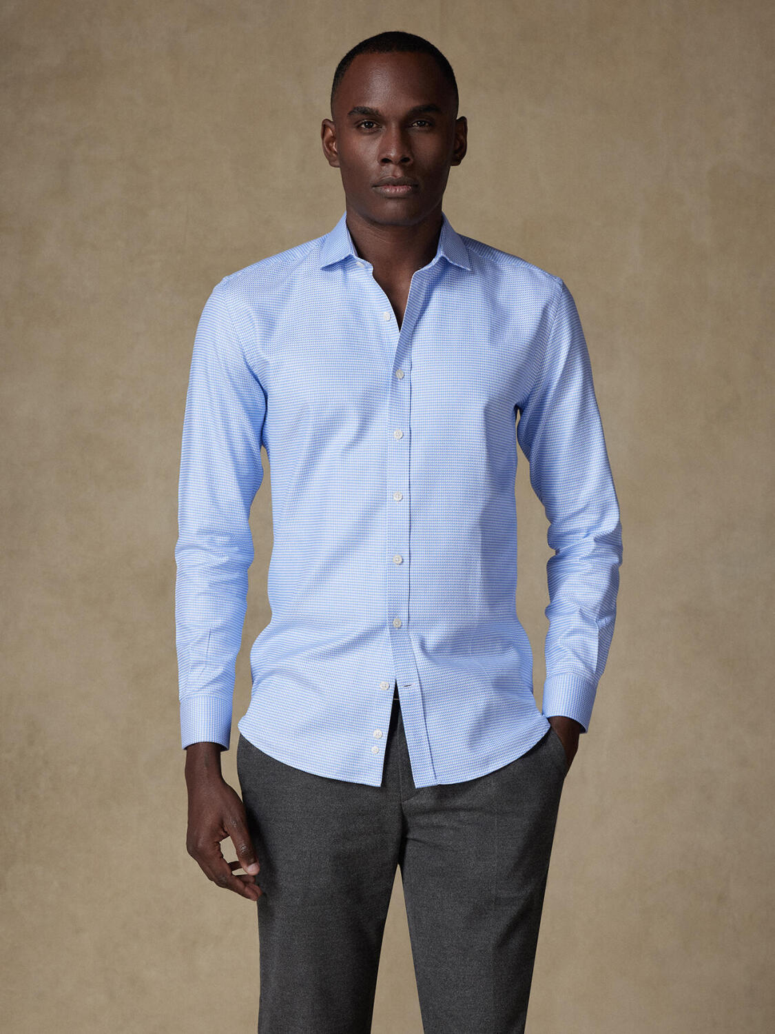 Camicia slim fit Chuck in twill azzurro