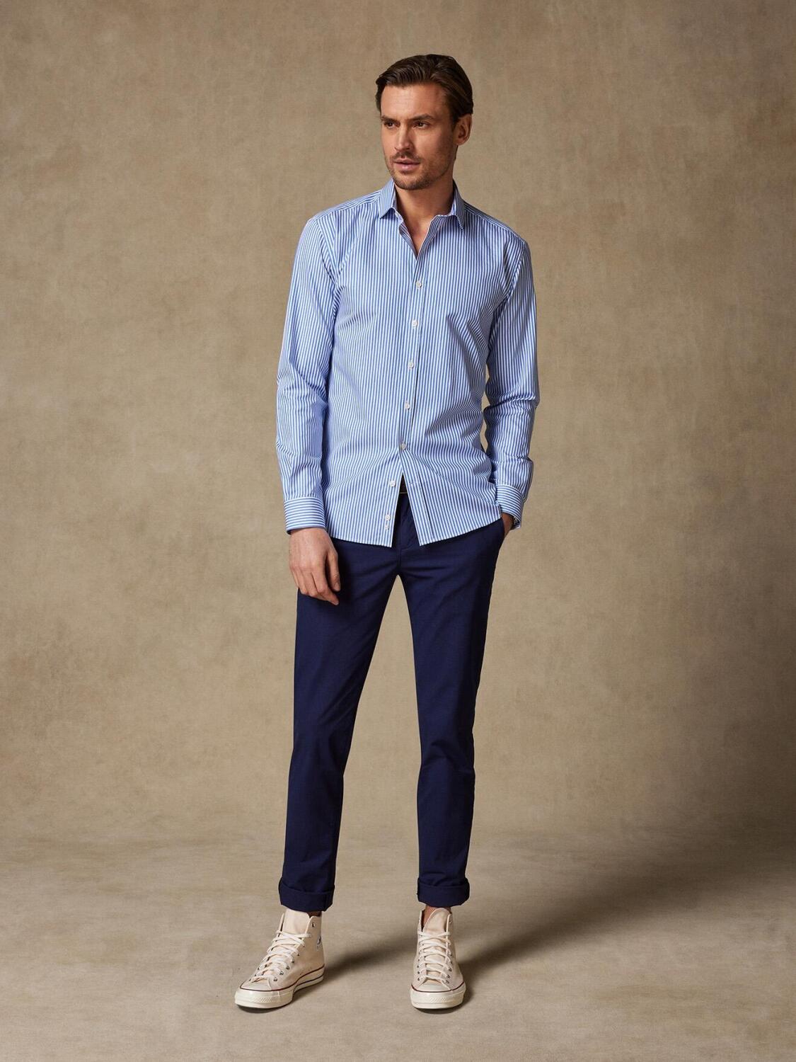 Clive blauw gestreept getailleerd overhemd