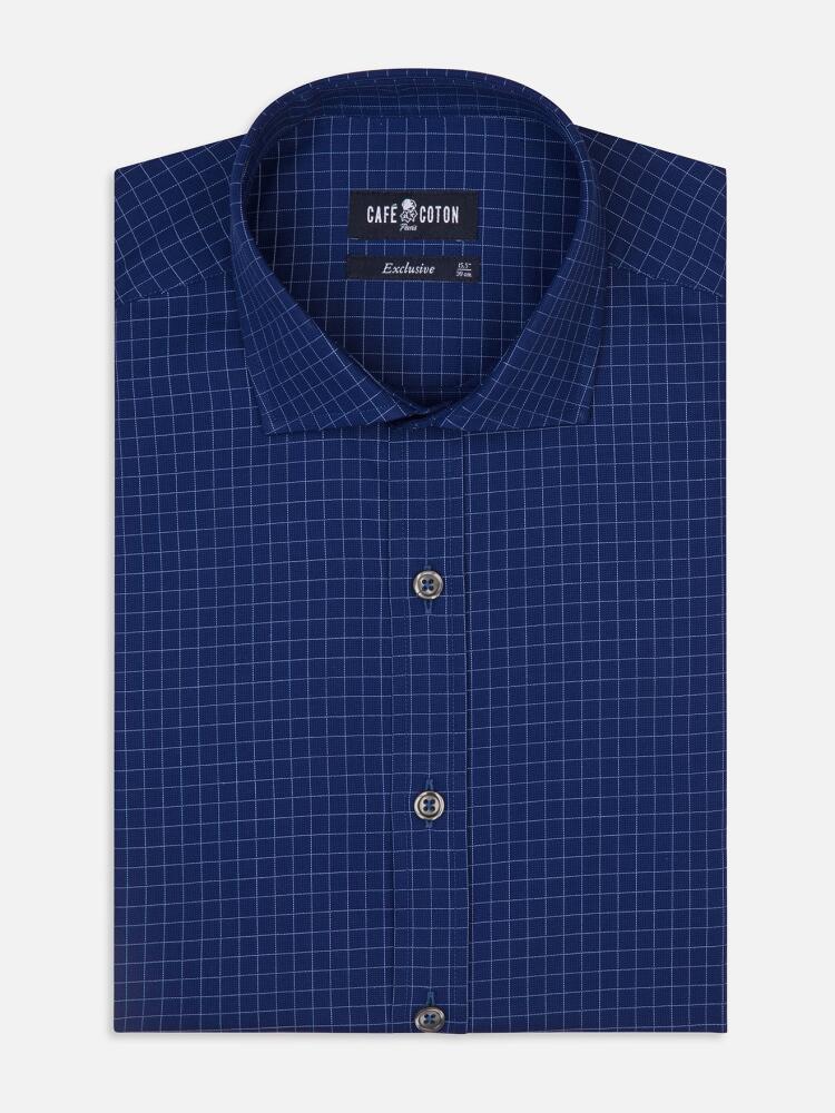 Chemise cintr&eacute;e Clyde marine &agrave; carreaux ciel