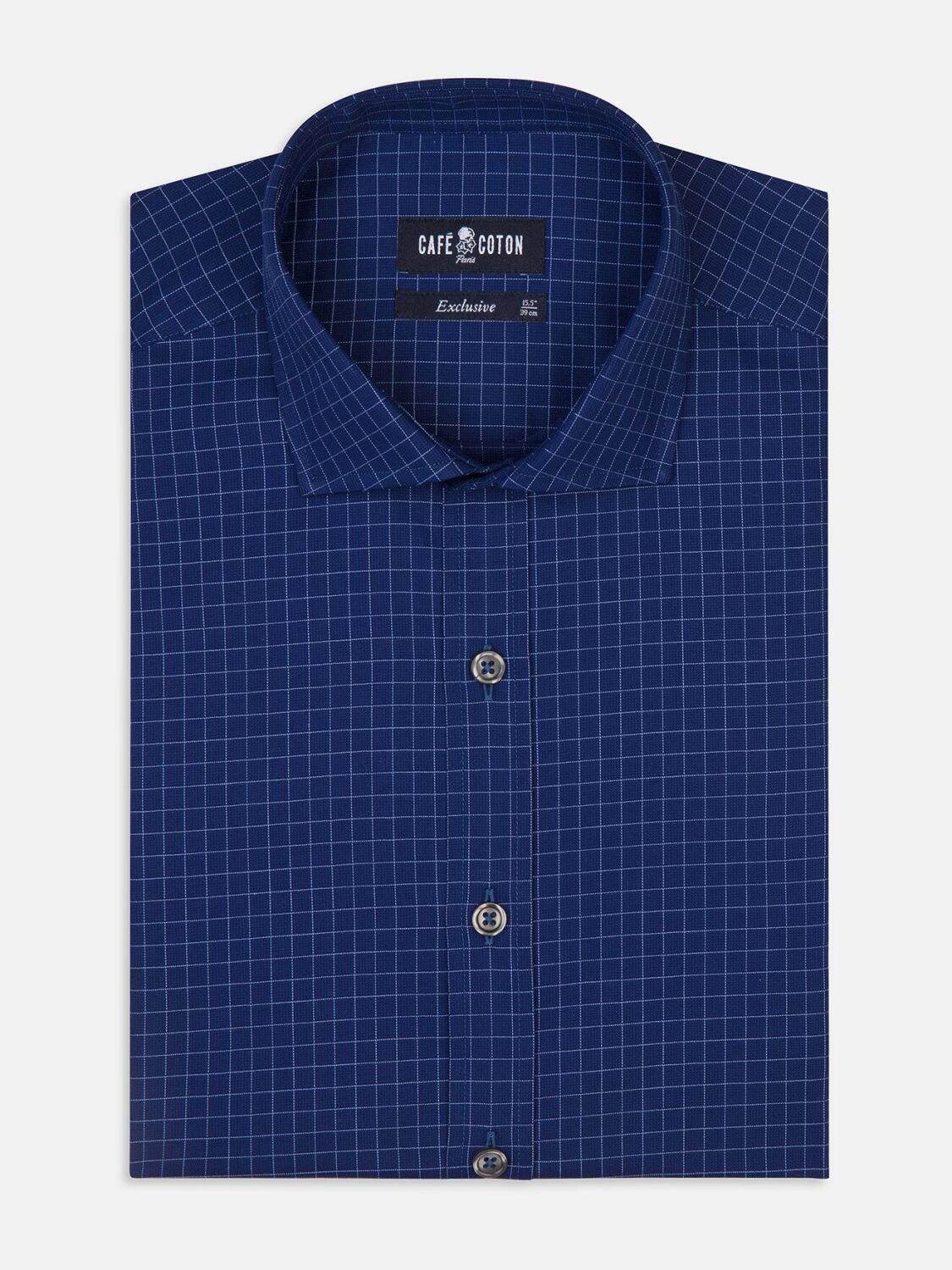 Chemise cintr&eacute;e Clyde marine &agrave; carreaux ciel