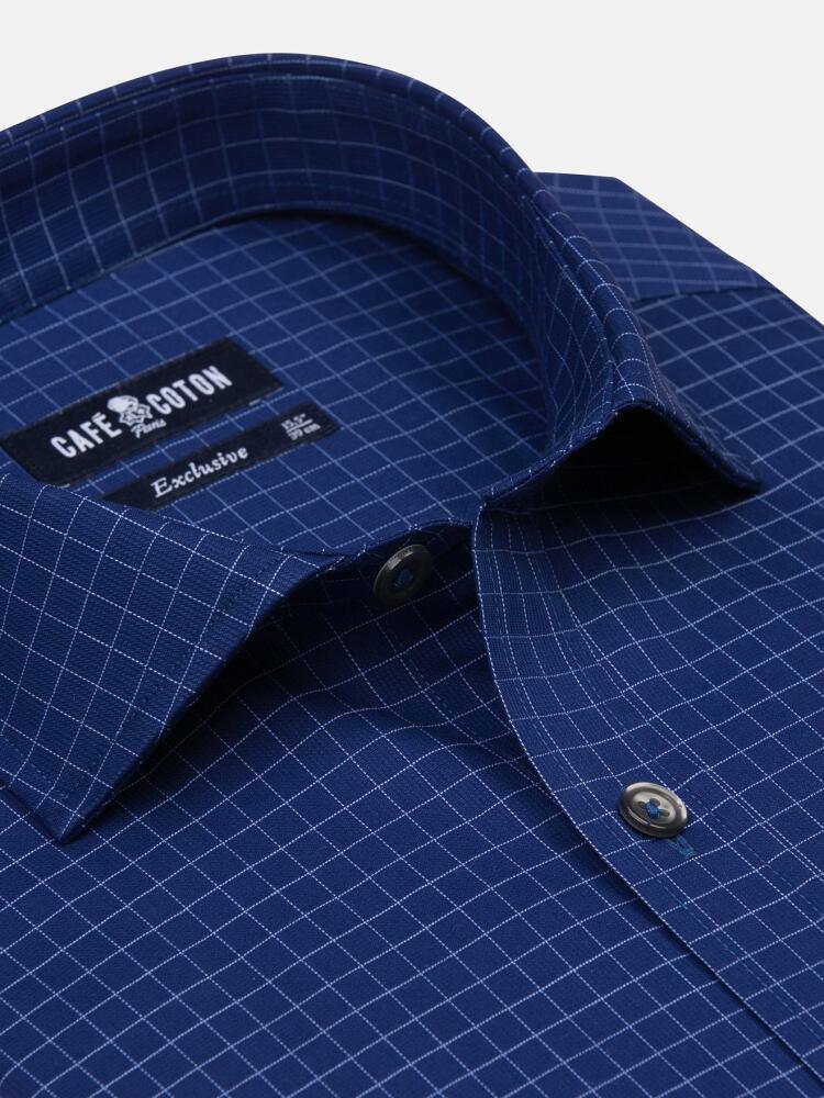 Chemise cintr&eacute;e Clyde marine &agrave; carreaux ciel