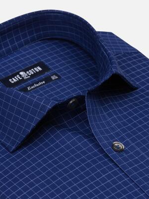 Chemise cintr&eacute;e Clyde marine &agrave; carreaux ciel