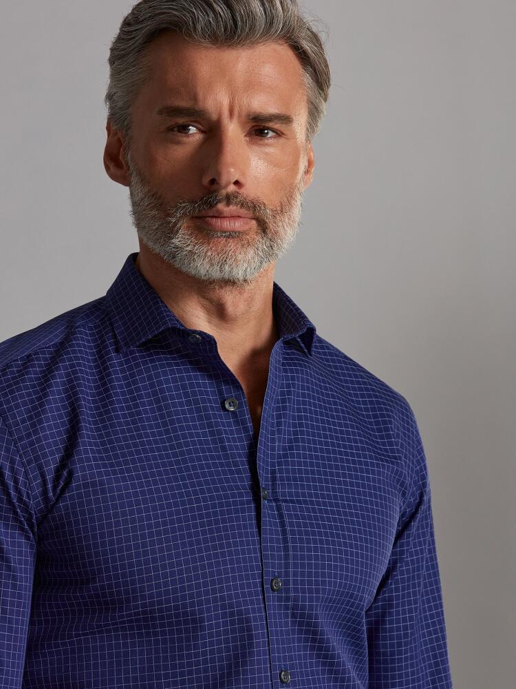 Chemise cintr&eacute;e Clyde marine &agrave; carreaux ciel