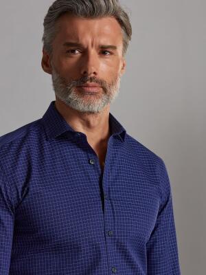 Chemise cintr&eacute;e Clyde marine &agrave; carreaux ciel