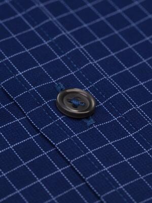 Chemise cintr&eacute;e Clyde marine &agrave; carreaux ciel