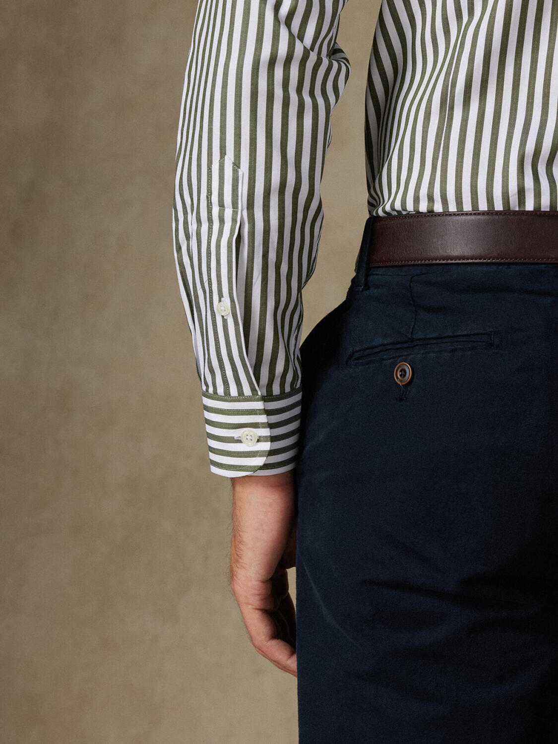 Dale kaki gestreept slim fit overhemd