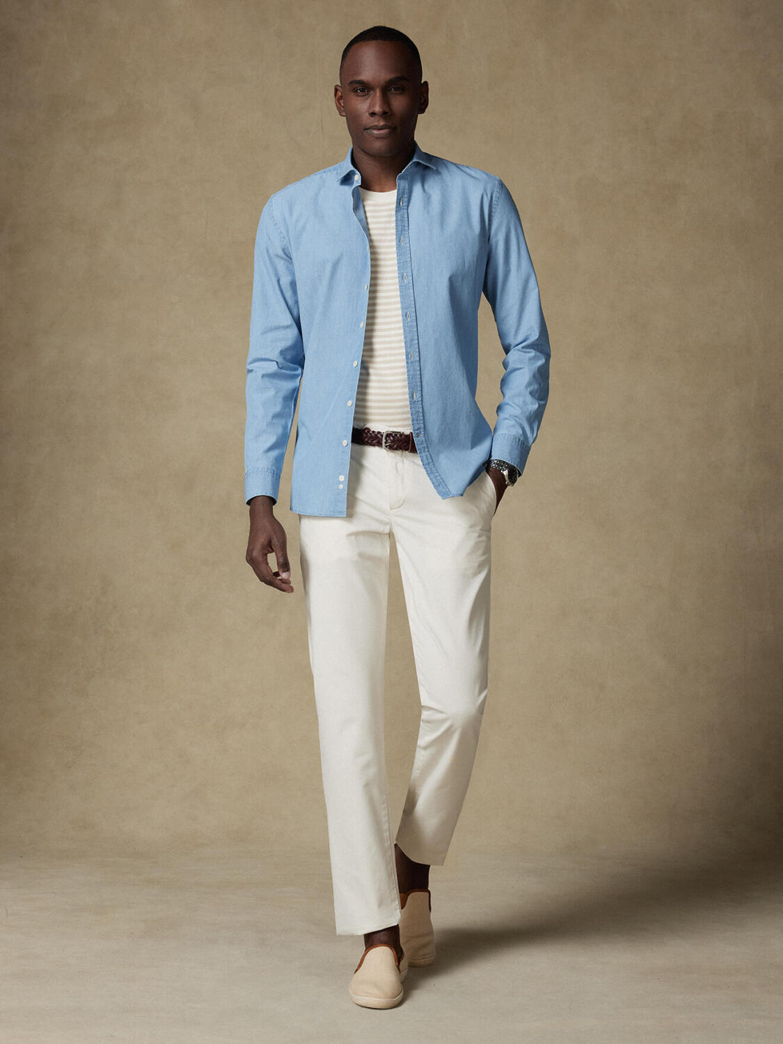 Camicia slim Dane in denim celeste