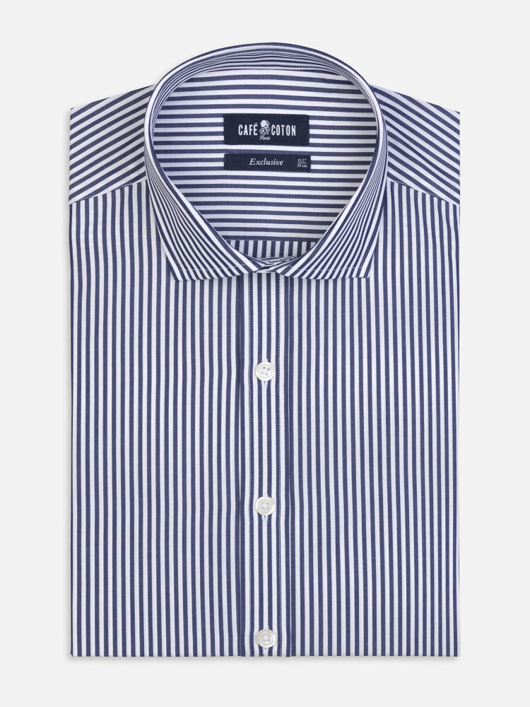 Slim Fit Davin Donkerblauw Gestreept Overhemd