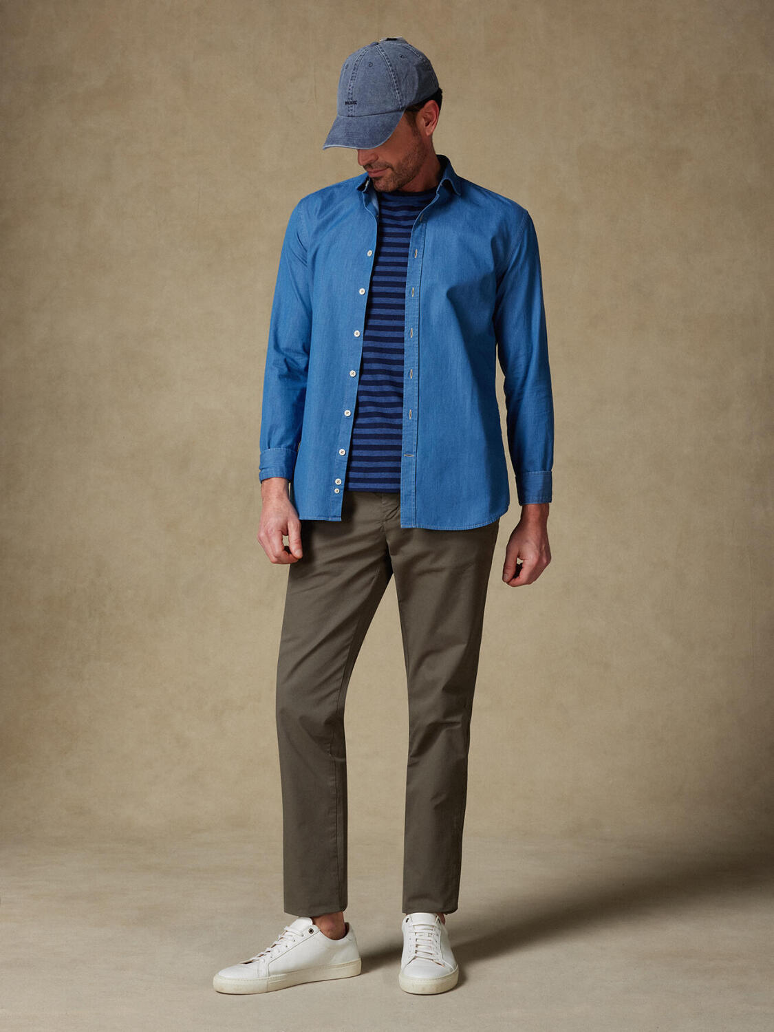 Camicia slim in denim celeste