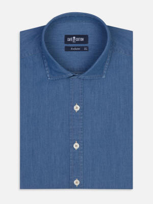 Camicia slim in denim celeste